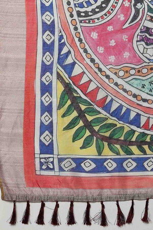 Violet Madhubani Printed Cotton Blend Ready to Wear Saree
