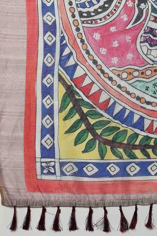 Violet Madhubani Printed Cotton Blend Ready to Wear Saree