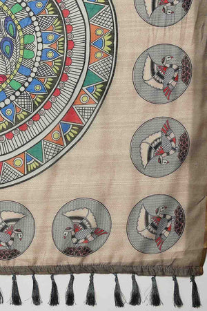 Beige Madhubani Printed Cotton Blend Ready to Wear Saree