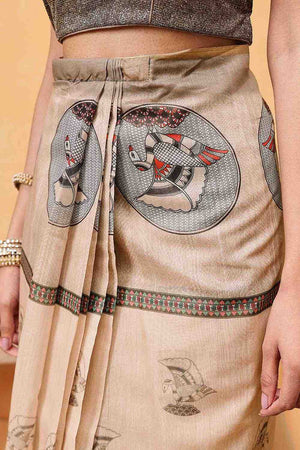 Beige Madhubani Printed Cotton Blend Ready to Wear Saree
