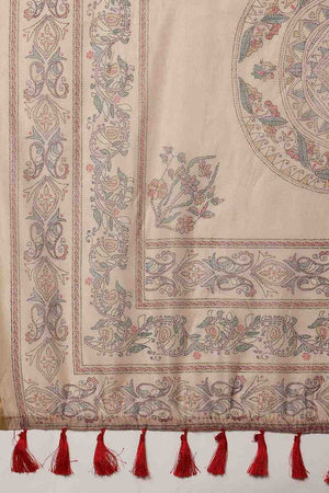 Beige Madhubani Printed Cotton Blend Ready to Wear Saree