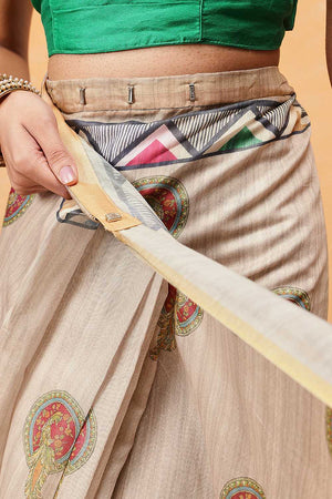 Beige Madhubani Printed Cotton Blend Ready to Wear Saree