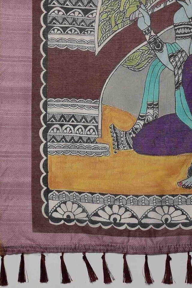 Grey Madhubani Printed Cotton Blend Ready to Wear Saree