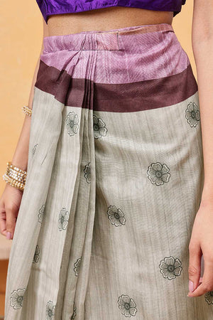 Grey Madhubani Printed Cotton Blend Ready to Wear Saree