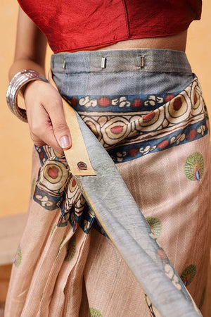 Beige Madhubani Printed Cotton Blend Ready to Wear Saree