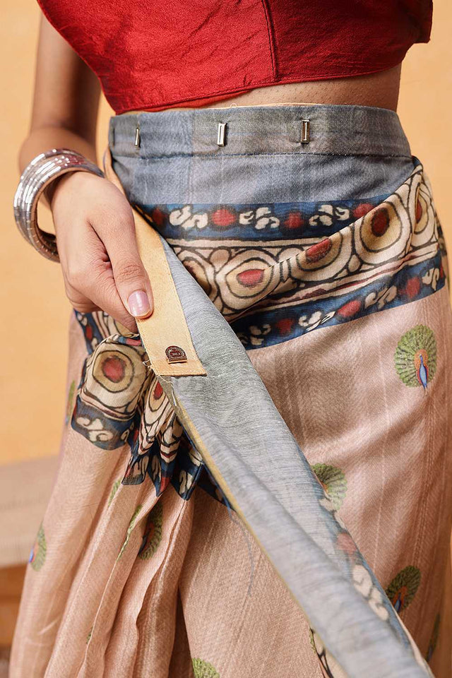 Beige Madhubani Printed Cotton Blend Ready to Wear Saree