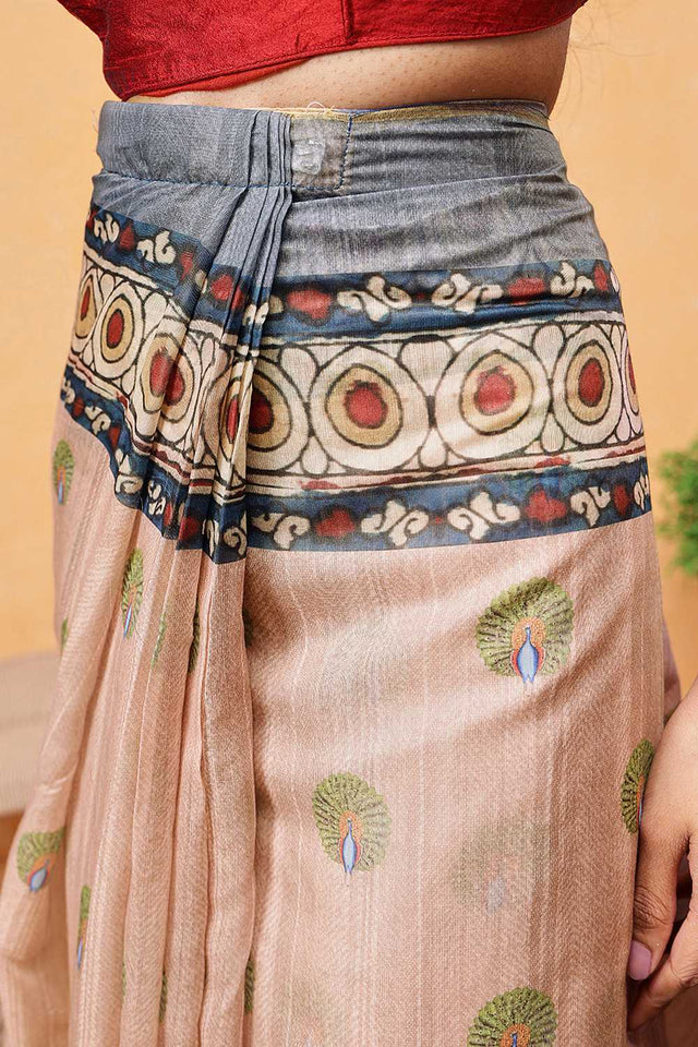 Beige Madhubani Printed Cotton Blend Ready to Wear Saree