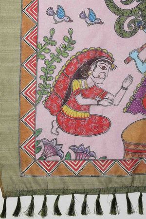 Grey Madhubani Printed Cotton Blend Ready to Wear Saree