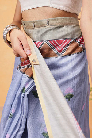 Grey Madhubani Printed Cotton Blend Ready to Wear Saree