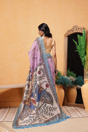 Pink Madhubani Printed Cotton Blend Ready to Wear Saree