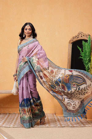 Pink Madhubani Printed Cotton Blend Ready to Wear Saree