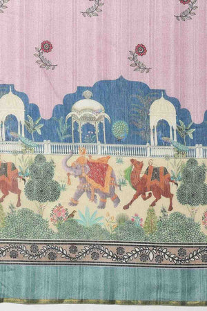 Pink Madhubani Printed Cotton Blend Ready to Wear Saree