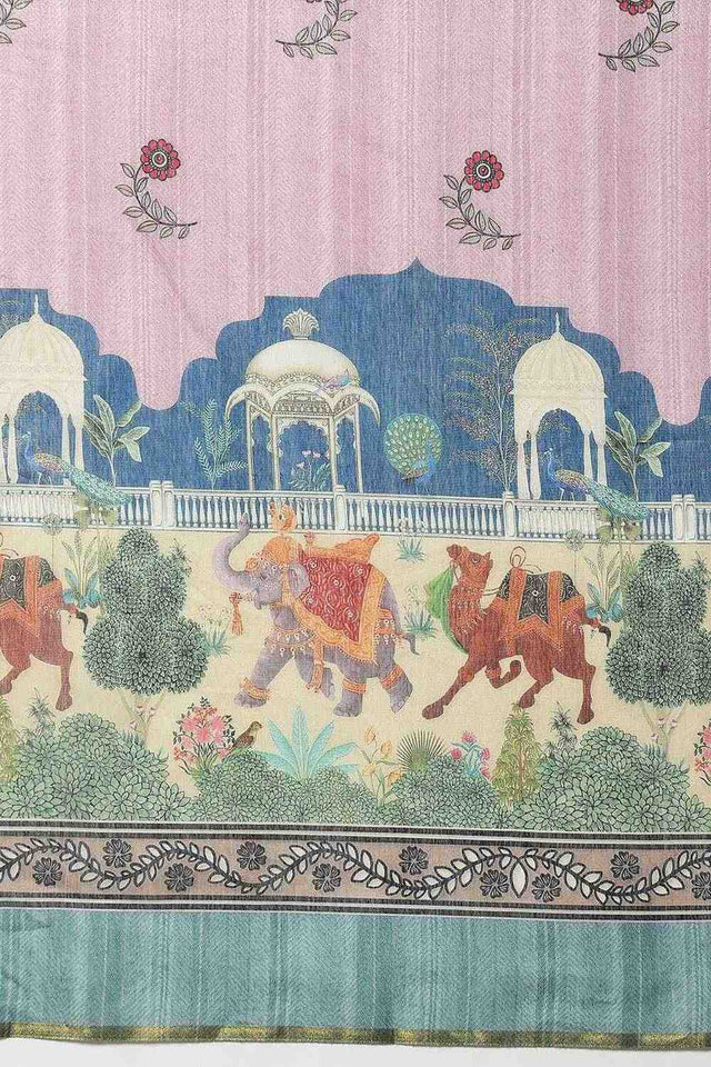 Pink Madhubani Printed Cotton Blend Ready to Wear Saree