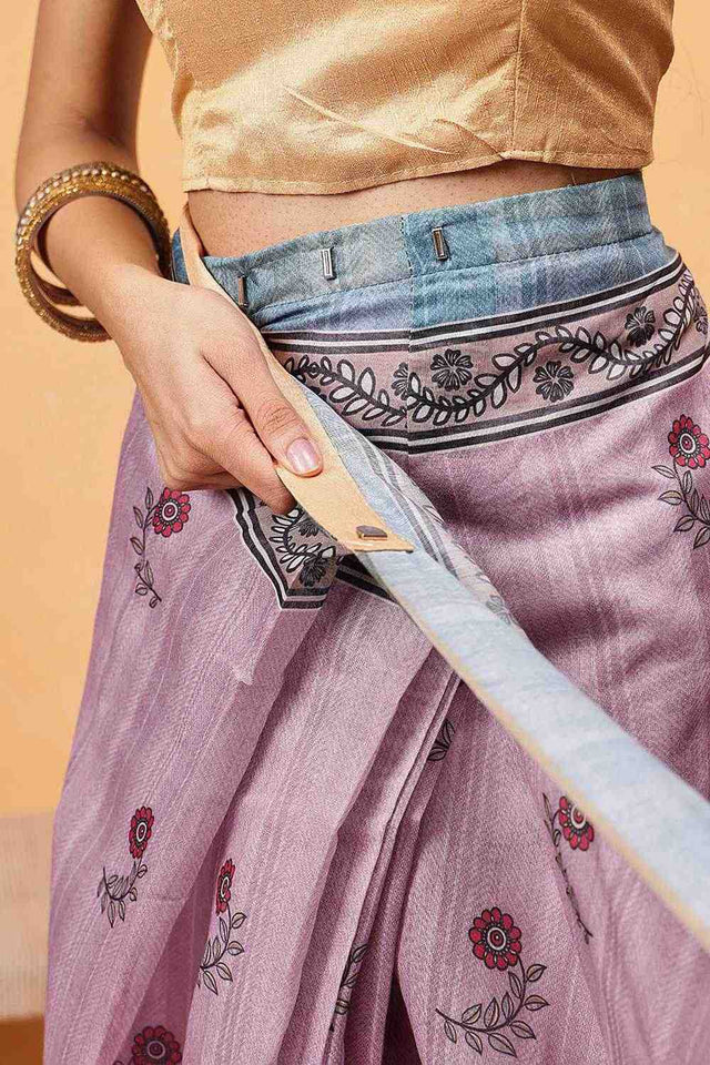 Pink Madhubani Printed Cotton Blend Ready to Wear Saree