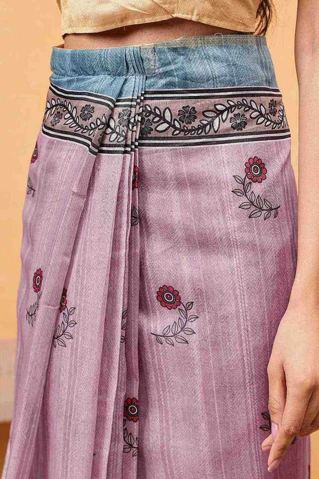 Pink Madhubani Printed Cotton Blend Ready to Wear Saree