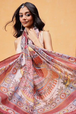 Rust Madhubani Printed Cotton Blend Ready to Wear Saree