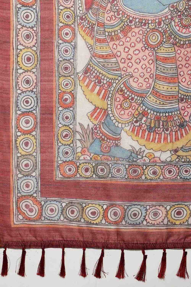 Rust Madhubani Printed Cotton Blend Ready to Wear Saree