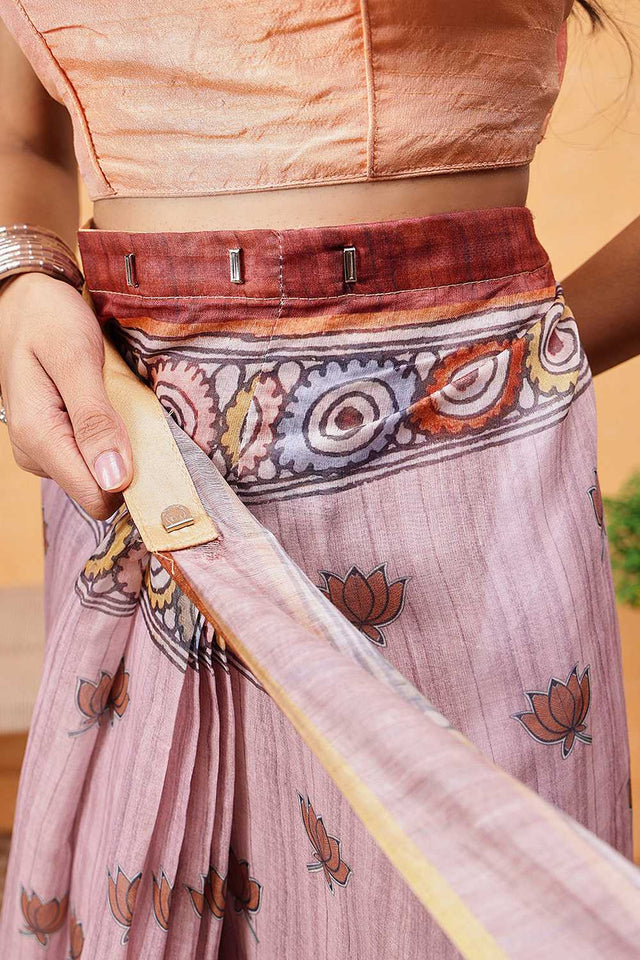 Rust Madhubani Printed Cotton Blend Ready to Wear Saree