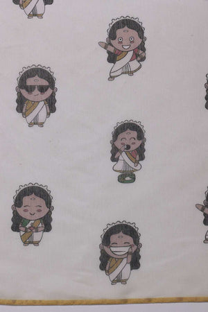 Beige Abstract Printed Cotton Blend Ready to Wear Saree