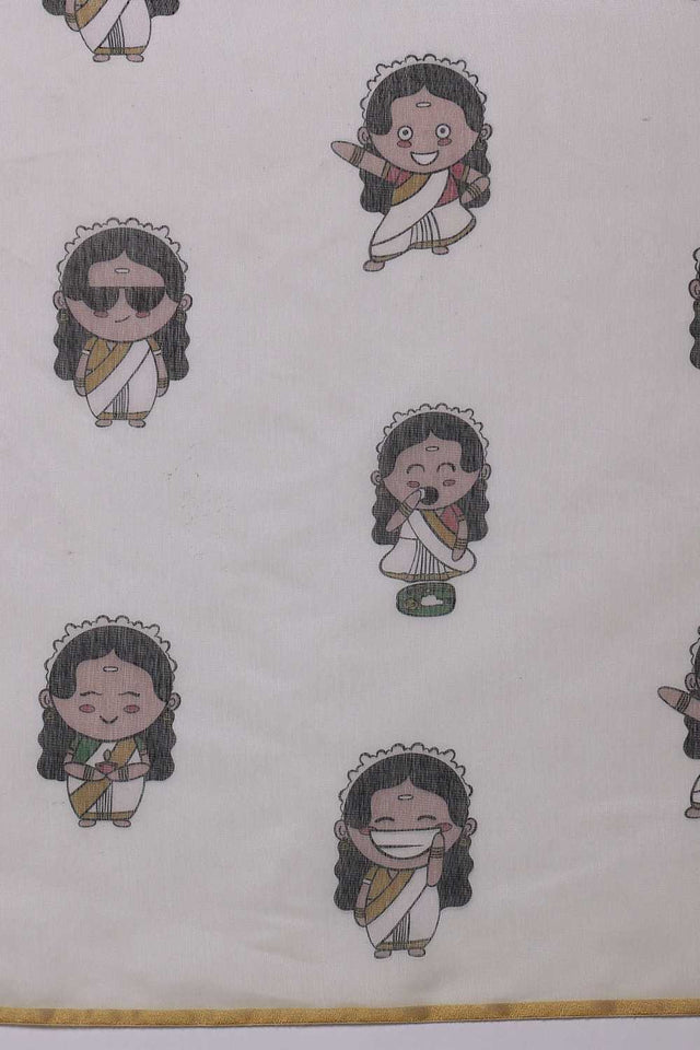 Beige Abstract Printed Cotton Blend Ready to Wear Saree