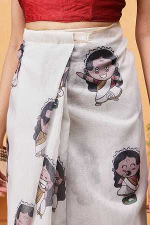 Beige Abstract Printed Cotton Blend Ready to Wear Saree