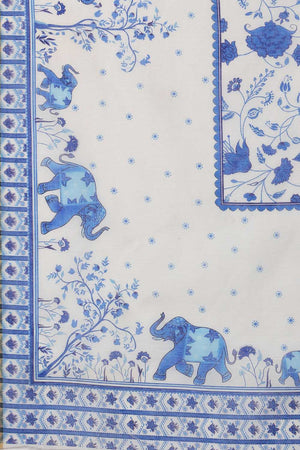 White Floral Printed Cotton Blend Ready to Wear Saree