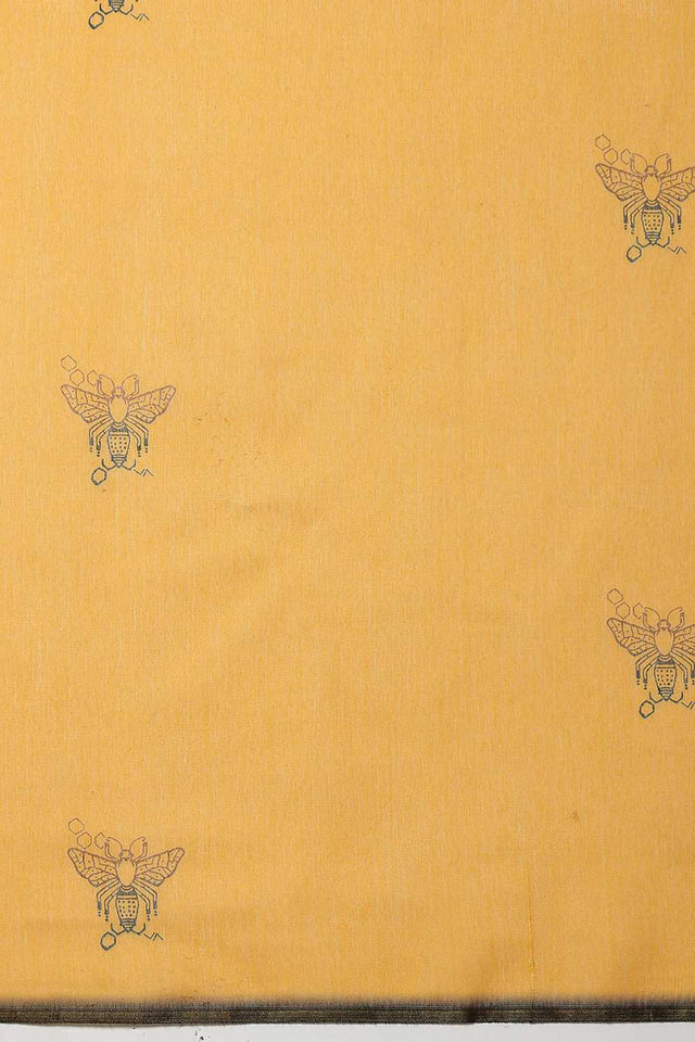 Yellow Animal Printed Cotton Blend Ready to Wear Saree