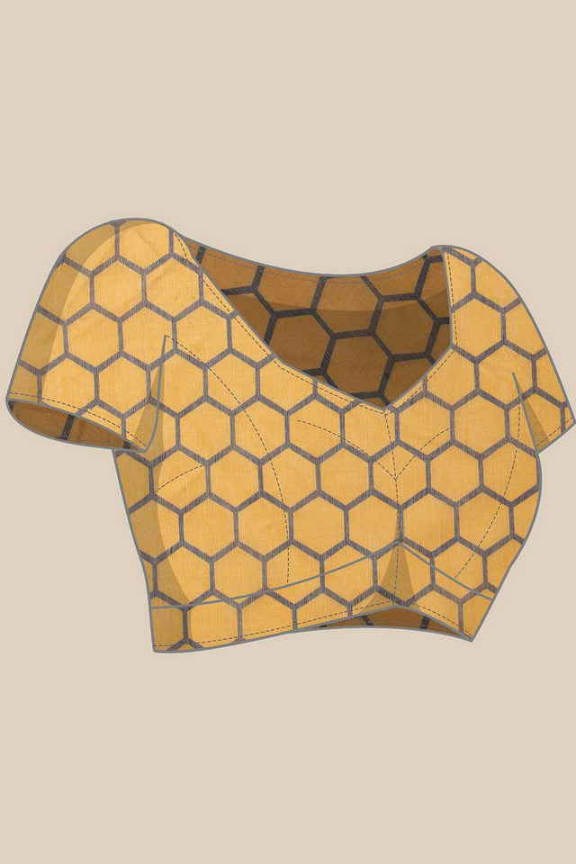 Yellow Animal Printed Cotton Blend Ready to Wear Saree