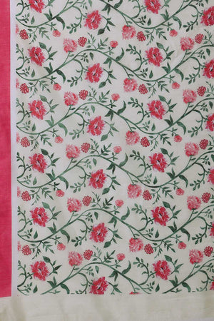 Green Floral Printed Cotton Blend Ready to Wear Saree