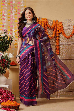 Violet Printed Chanderi Ready to Wear Saree