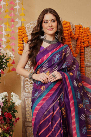 Violet Printed Chanderi Ready to Wear Saree
