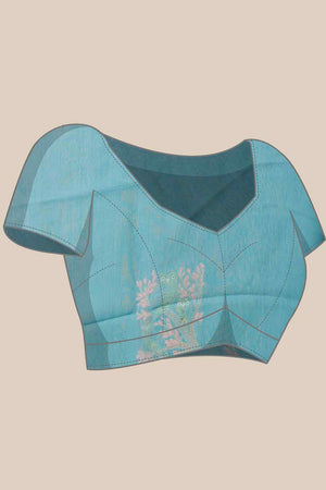 Turquoise Printed Chanderi Ready to Wear Saree