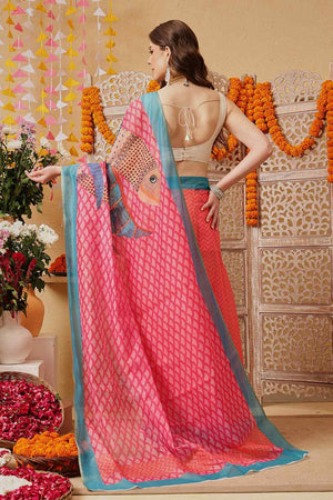 Pink Printed Chanderi Ready to Wear Saree