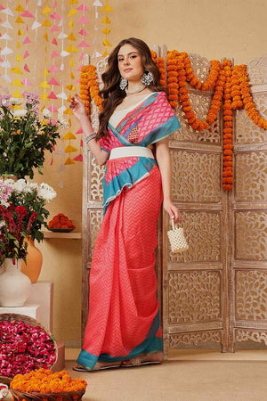 Pink Printed Chanderi Ready to Wear Saree