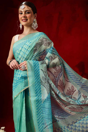 Green Printed Chanderi Ready to Wear Saree