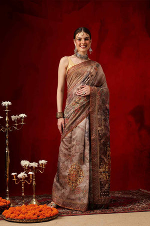 Multi Color Printed Cotton Blend Ready to Wear Saree