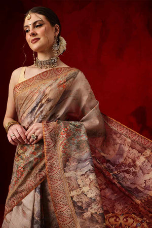 Multi Color Printed Cotton Blend Ready to Wear Saree