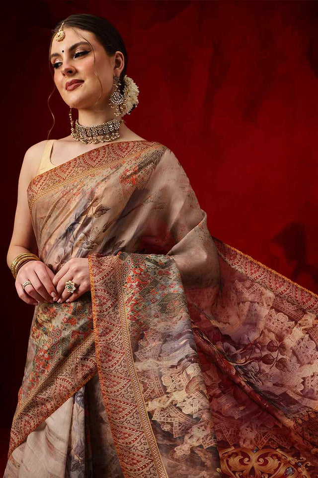 Multi Color Printed Cotton Blend Ready to Wear Saree