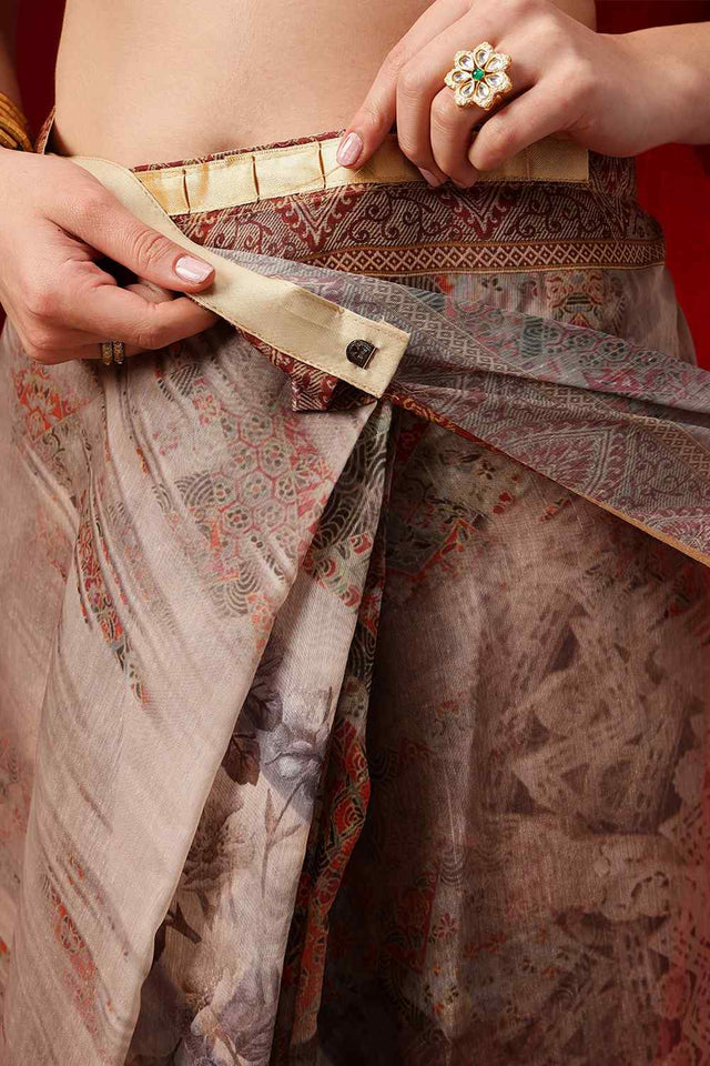 Multi Color Printed Cotton Blend Ready to Wear Saree