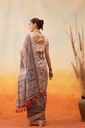 Multi Color Floral Printed Cotton Blend Ready to Wear Saree