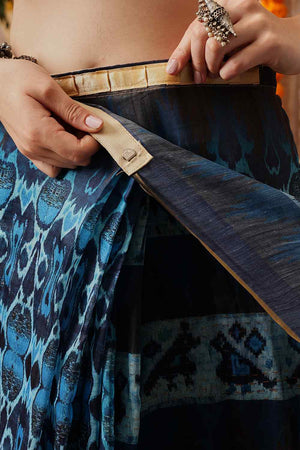 Blue Printed Cotton Blend Ready to Wear Saree