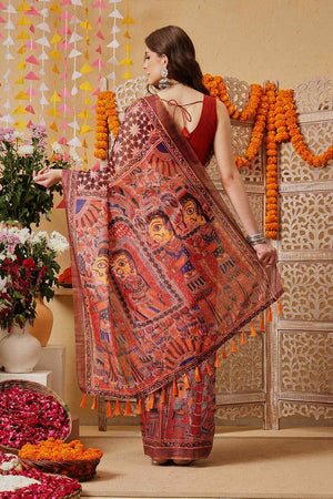 Pink Printed Cotton Blend Ready to Wear Saree