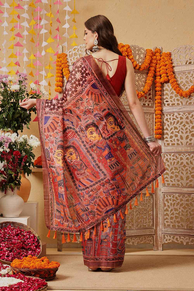 Pink Printed Cotton Blend Ready to Wear Saree