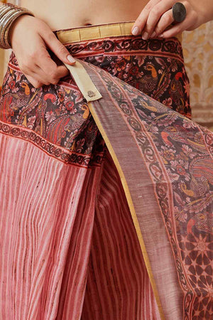Pink Printed Cotton Blend Ready to Wear Saree