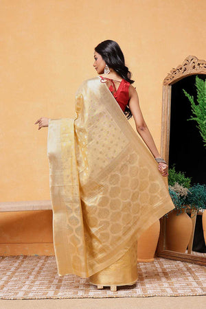 Beige Floral Woven Tissue Silk Ready to Wear Saree