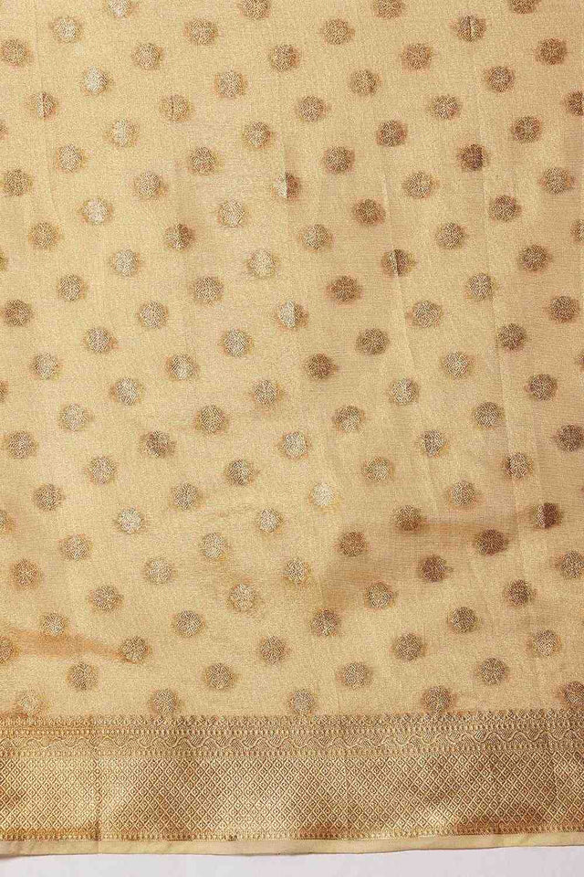 Beige Floral Woven Tissue Silk Ready to Wear Saree