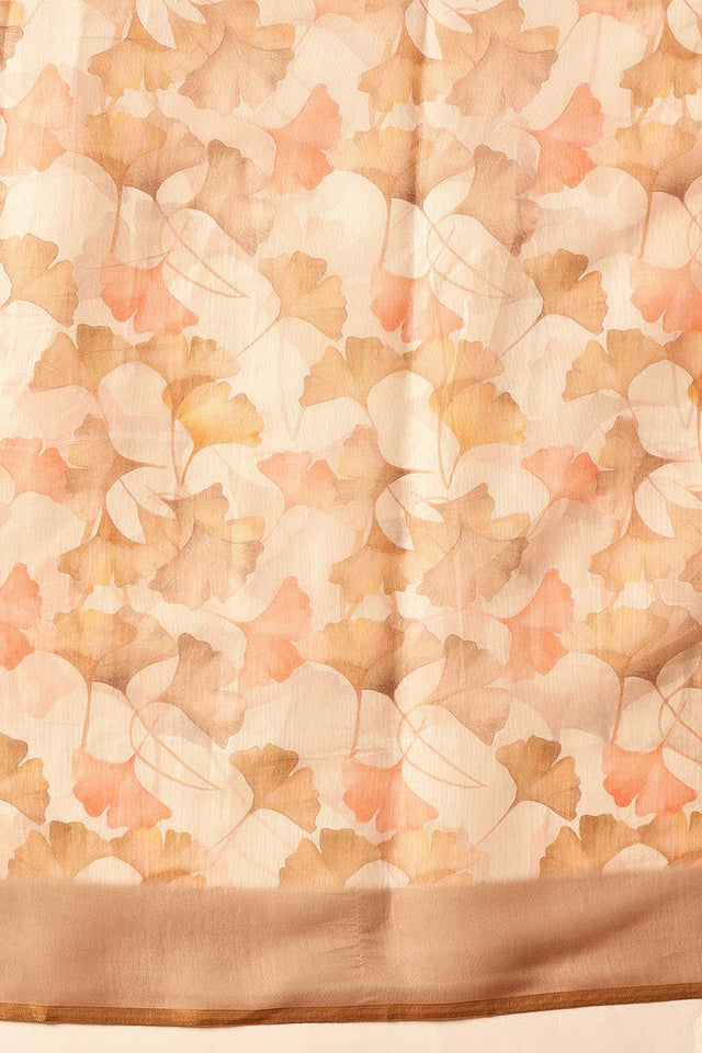 Beige Floral Printed Cotton Blend Ready to Wear Saree