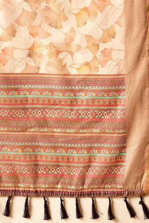 Beige Floral Printed Cotton Blend Ready to Wear Saree