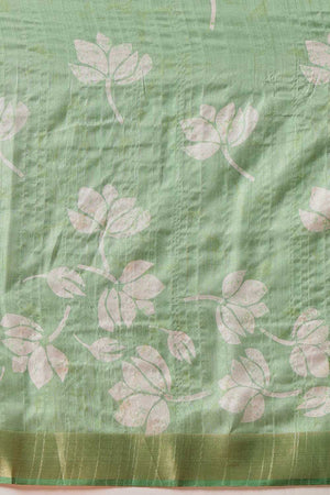 Green Floral Printed Silk Ready to Wear Saree