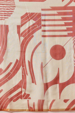 Maroon Abstract Printed Cotton Blend Ready to Wear Saree